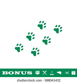 Paw icon flat. Green pictogram on white background. Vector illustration symbol and bonus button