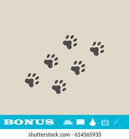 Paw icon flat. Grey pictogram on light background. Vector illustration symbol and bonus button real estate, ottoman, vase, tv, fishing rod