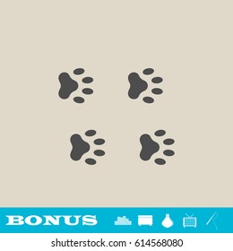 Paw icon flat. Grey pictogram on light background. Vector illustration symbol and bonus button real estate, ottoman, vase, tv, fishing rod