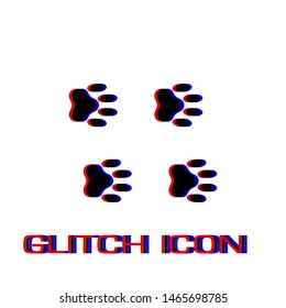Paw icon flat. Simple pictogram - Glitch effect. Vector illustration symbol