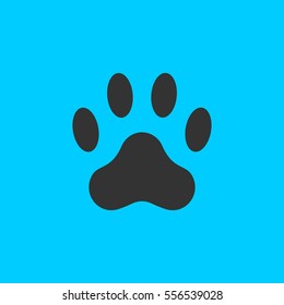 Paw icon flat. Simple vector black pictogram on blue background