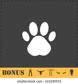 Paw icon flat. Simple vector symbol and bonus icon