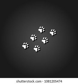 Paw icon flat. Simple White pictogram on black background with shadow. Vector illustration symbol