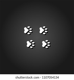 Paw icon flat. Simple White pictogram on black background with shadow. Vector illustration symbol