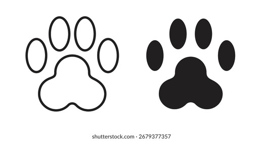 Paw-Symbol flach und Strich Stil Pack auf weißem Hintergrund. Vektorgrafiken