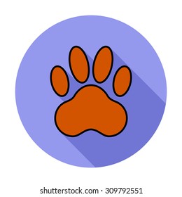 Paw icon. Flat vector related icon with long shadow for web and mobile applications. It can be used as - logo, pictogram, icon, infographic element. Vector Illustration.