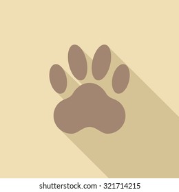 Paw icon. Flat vector related icon with long shadow for web and mobile applications. It can be used as - logo, pictogram, icon, infographic element. Vector Illustration.