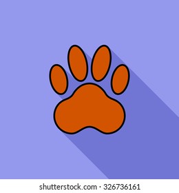 Paw icon. Flat vector related icon with long shadow for web and mobile applications. It can be used as - logo, pictogram, icon, infographic element. Vector Illustration.