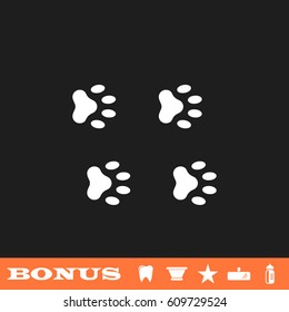 Paw icon flat. White pictogram on black background. Vector illustration symbol and bonus button tooth, vase, star, mirror, bottle