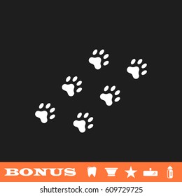 Paw icon flat. White pictogram on black background. Vector illustration symbol and bonus button tooth, vase, star, mirror, bottle