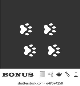 Paw icon flat. White pictogram on black background. Vector illustration symbol and bonus icons