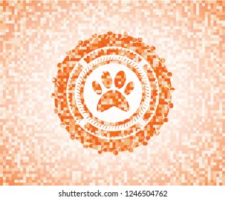 paw icon inside abstract orange mosaic emblem