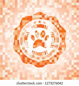 paw icon inside abstract orange mosaic emblem with background