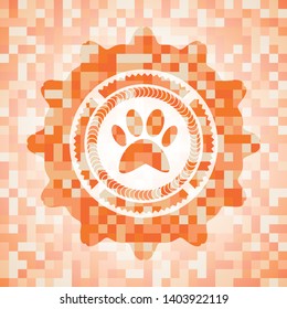 paw icon inside abstract orange mosaic emblem