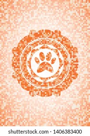 paw icon inside abstract orange mosaic emblem with background
