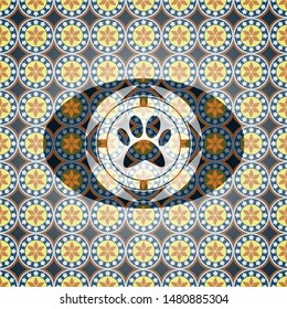 paw icon inside arabesque badge. arabic decoration.