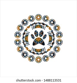 paw icon inside arabesque emblem background. arabic decoration.