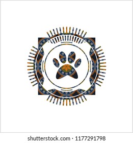 paw icon inside arabesque style emblem. arabic decoration.