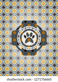 paw icon inside arabesque style emblem. arabic decoration.