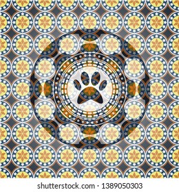 paw icon inside arabesque style emblem. arabic decoration.