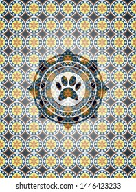 paw icon inside arabesque style emblem. arabic decoration.