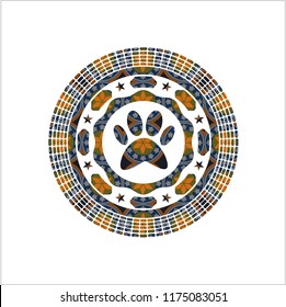 paw icon inside arabic badge. Arabesque decoration.
