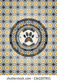 paw icon inside arabic emblem. Arabesque decoration.