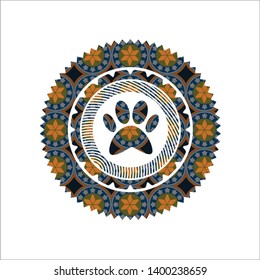 paw icon inside arabic emblem. Arabesque decoration.