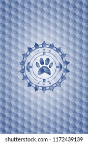 paw icon inside blue badge with geometric background.