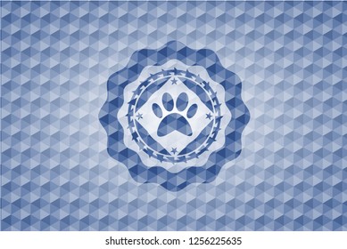 paw icon inside blue badge with geometric pattern.