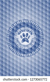 paw icon inside blue badge with geometric background.