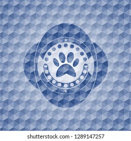 paw icon inside blue badge with geometric pattern.