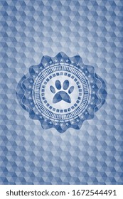 paw icon inside blue badge with geometric background.