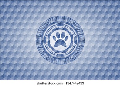 paw icon inside blue emblem with geometric pattern.