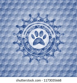 paw icon inside blue hexagon emblem.