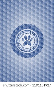 paw icon inside blue polygonal badge.