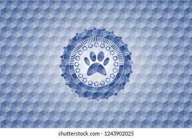 paw icon inside blue polygonal badge.