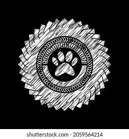paw icon inside chalkboard emblem. 