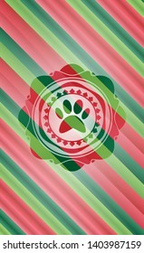 paw icon inside christmas colors badge.