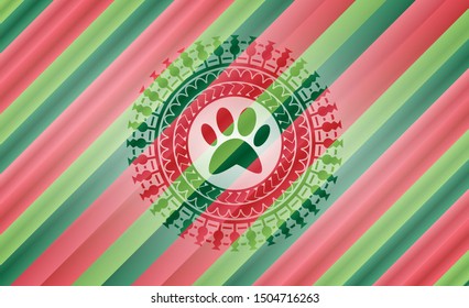 paw icon inside christmas style emblem.