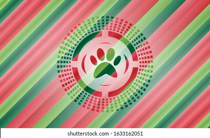 paw icon inside christmas style emblem.