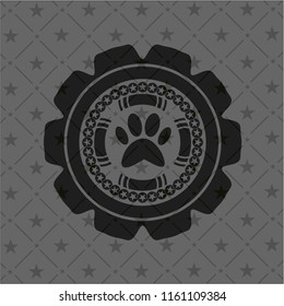 paw icon inside dark emblem. Retro