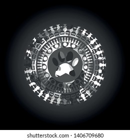 paw icon inside grey camo emblem