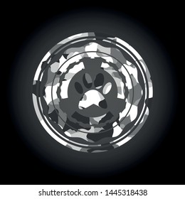 paw icon inside grey camo texture