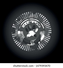 paw icon inside grey camo texture