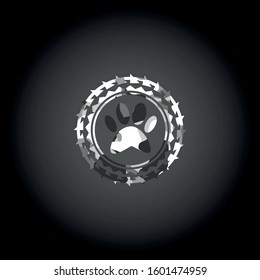 paw icon inside grey camo texture