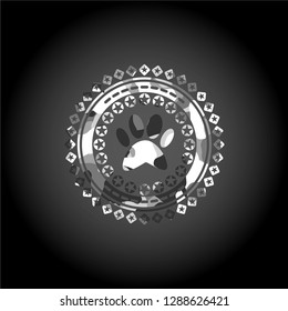 paw icon inside grey camouflage texture