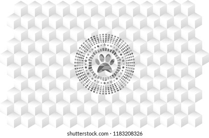 paw icon inside grey emblem. Vintage with geometric cube white background