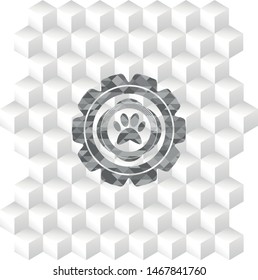 paw icon inside grey emblem with cube white background