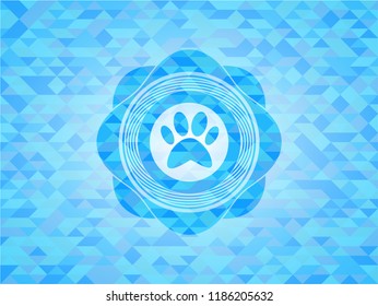 paw icon inside light blue emblem with mosaic ecological style background